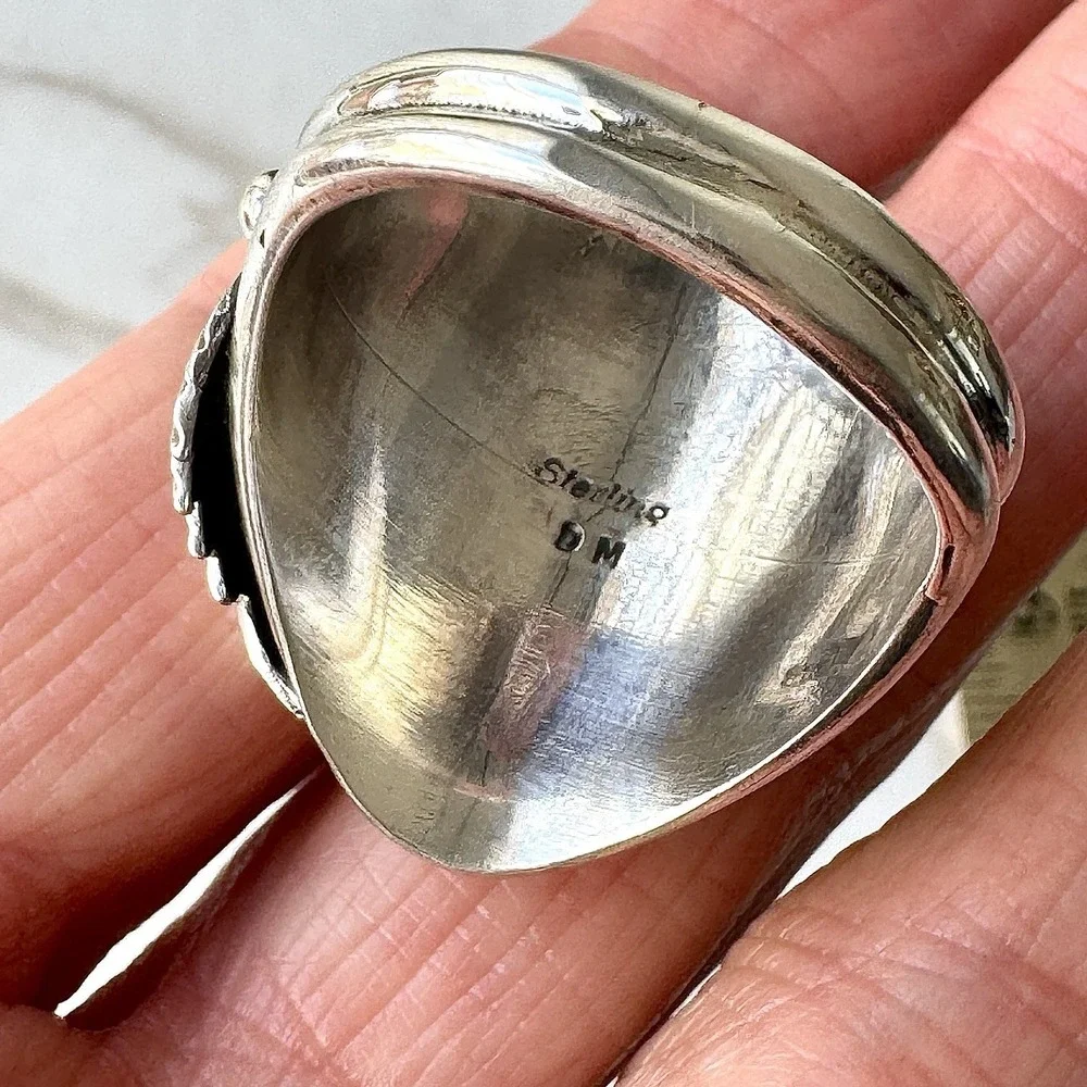 Bear Head Navajo‎ Kingman Turquoise Mens Ring Sz 14 Sterling Signed Sanders